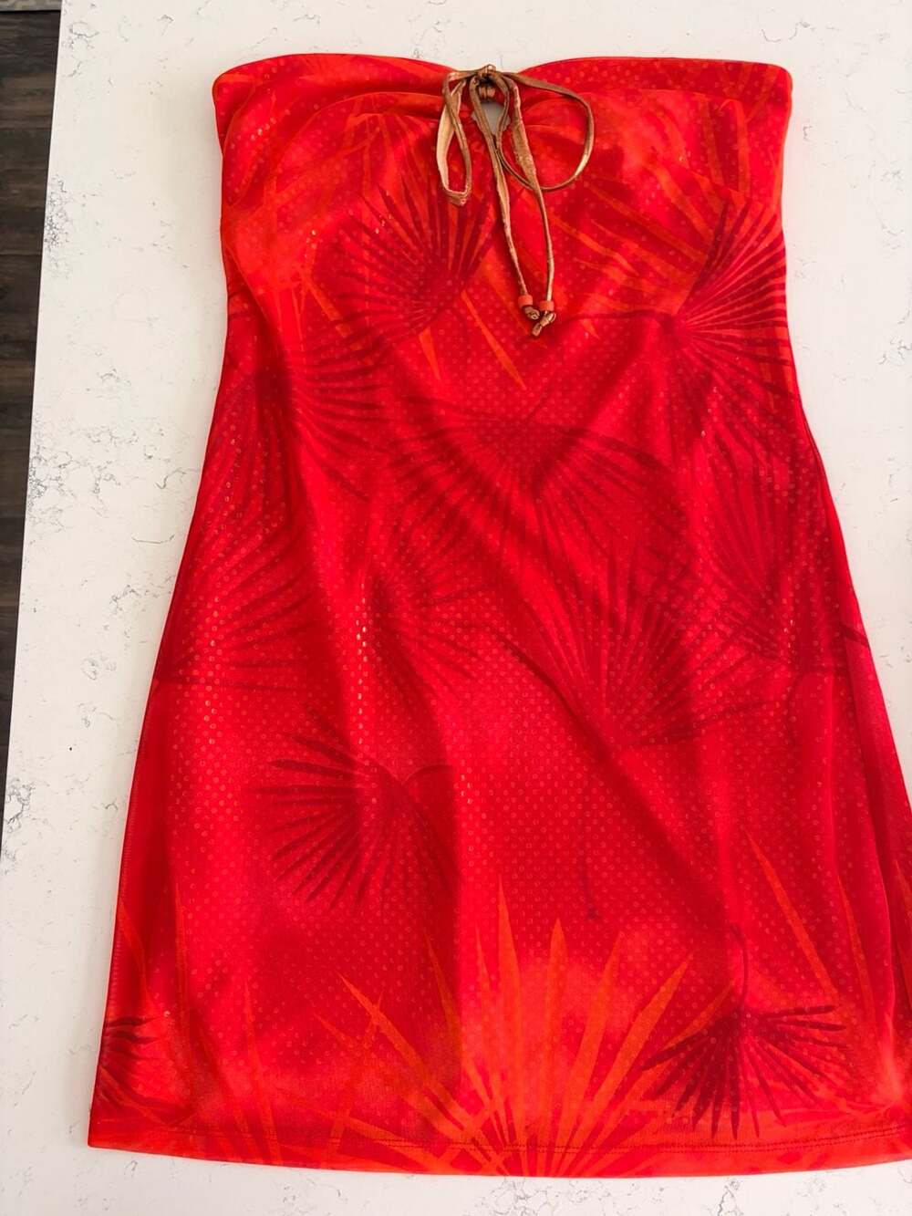 Express Vintage Y2K Red Tropical Palm Print Halter Mini Dress Size 5/6